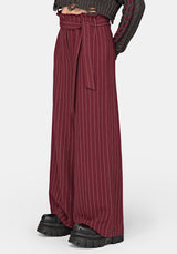 Charli Pinstripe Paperbag Waist Straight Leg Trouser - Burgundy