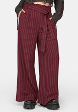 Charli Pinstripe Paperbag Waist Straight Leg Trouser - Burgundy