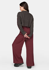 Charli Pinstripe Paperbag Waist Straight Leg Trouser - Burgundy