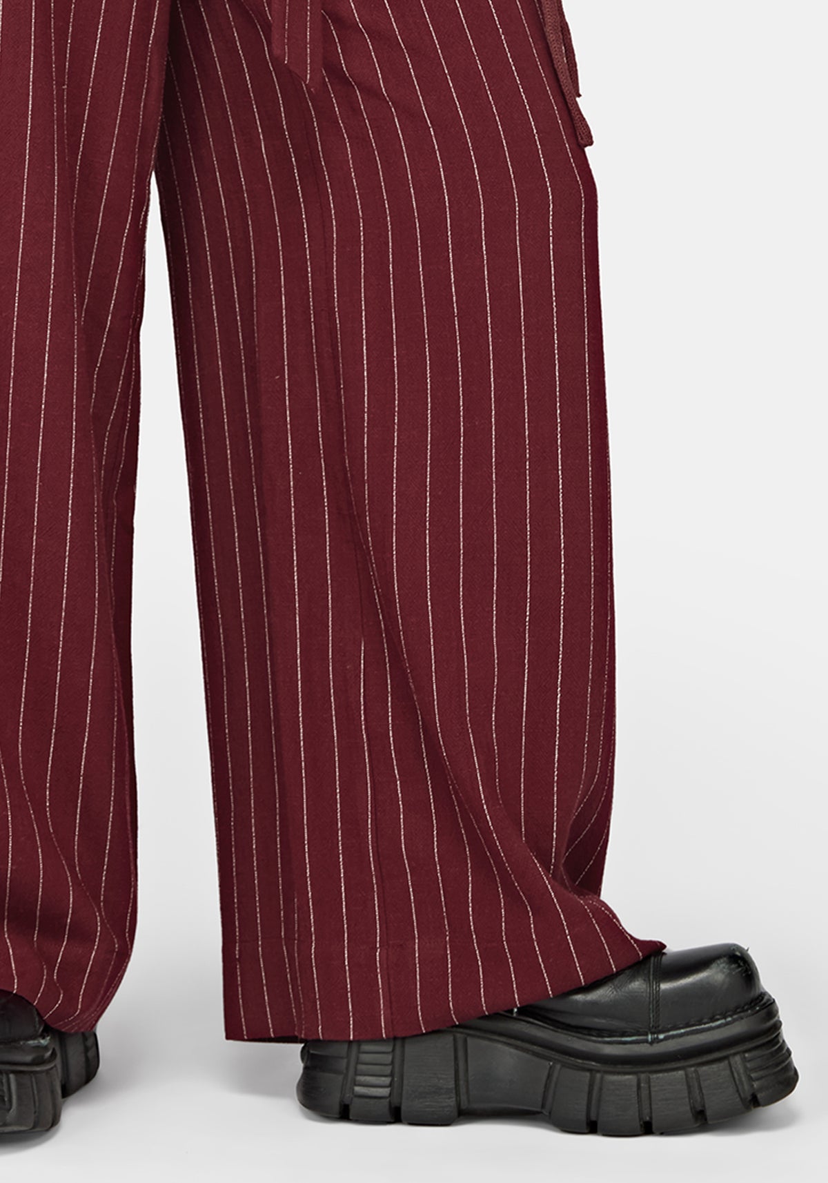 Charli Pinstripe Paperbag Waist Straight Leg Trouser - Burgundy