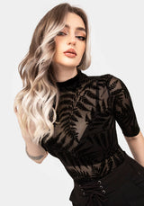 Lunafern Flocked Fern Short Sleeve Mesh Top