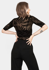 Lunafern Flocked Fern Short Sleeve Mesh Top