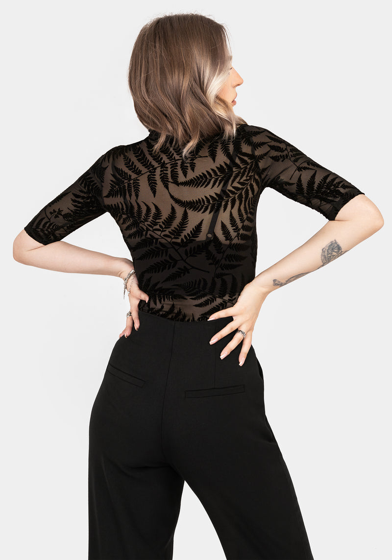 Lunafern Flocked Fern Short Sleeve Mesh Top