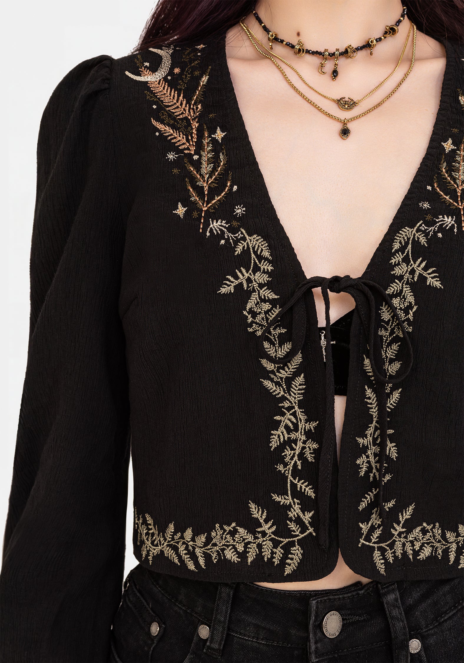 Abellona Embroidered Tie Front Blouse – Disturbia
