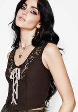 Abellona Embroidered Tie Up Front Corset Top