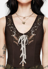 Abellona Embroidered Tie Up Front Corset Top