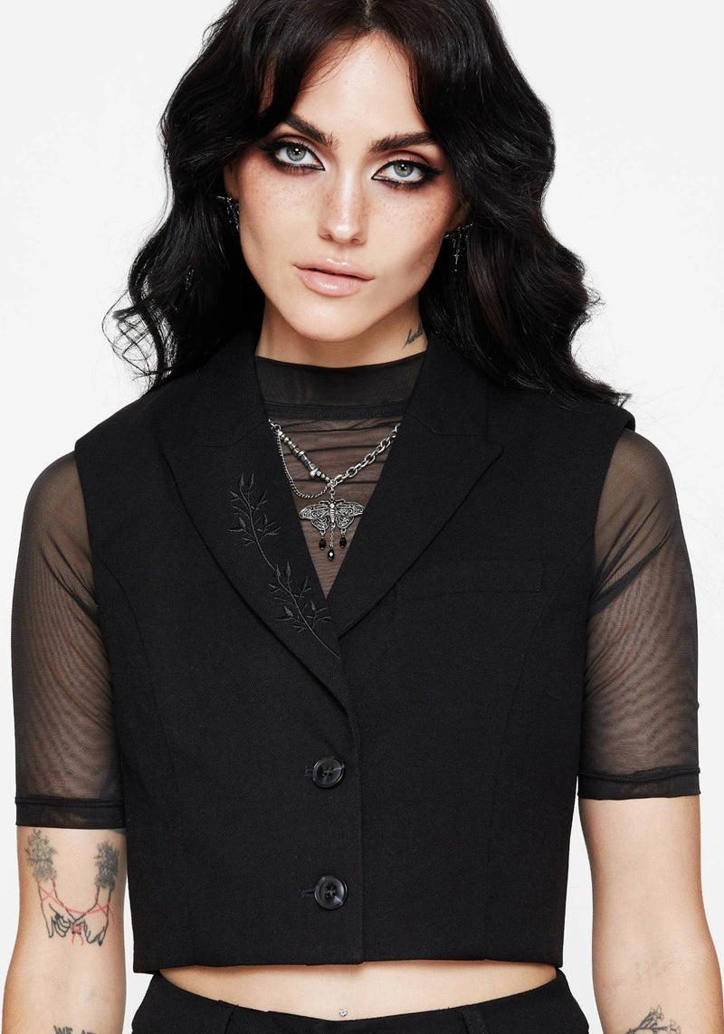 Thora Bestickt Kurz Ärmellos Blazer