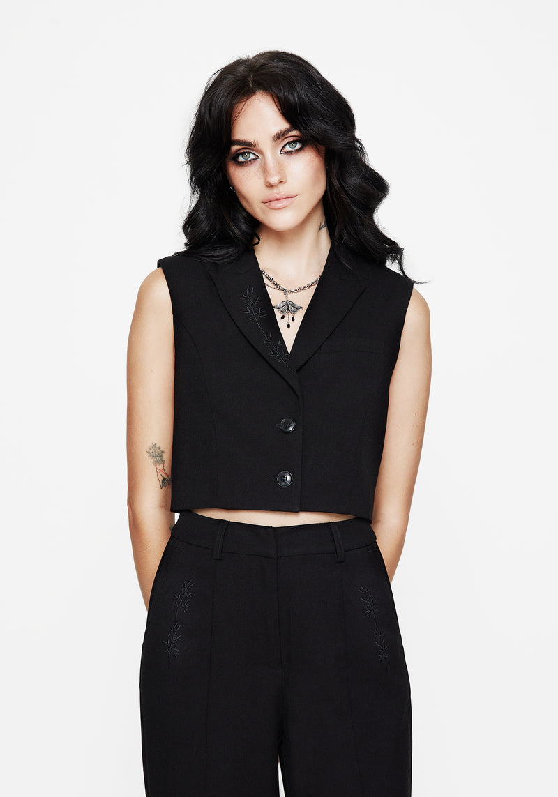 Thora Bestickt Kurz Ärmellos Blazer
