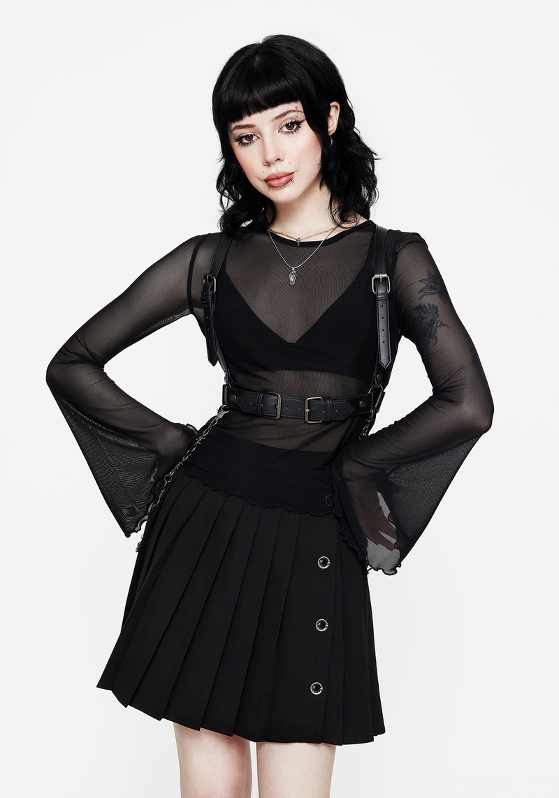 Flavia Mesh Fluted Long Sleeve Top