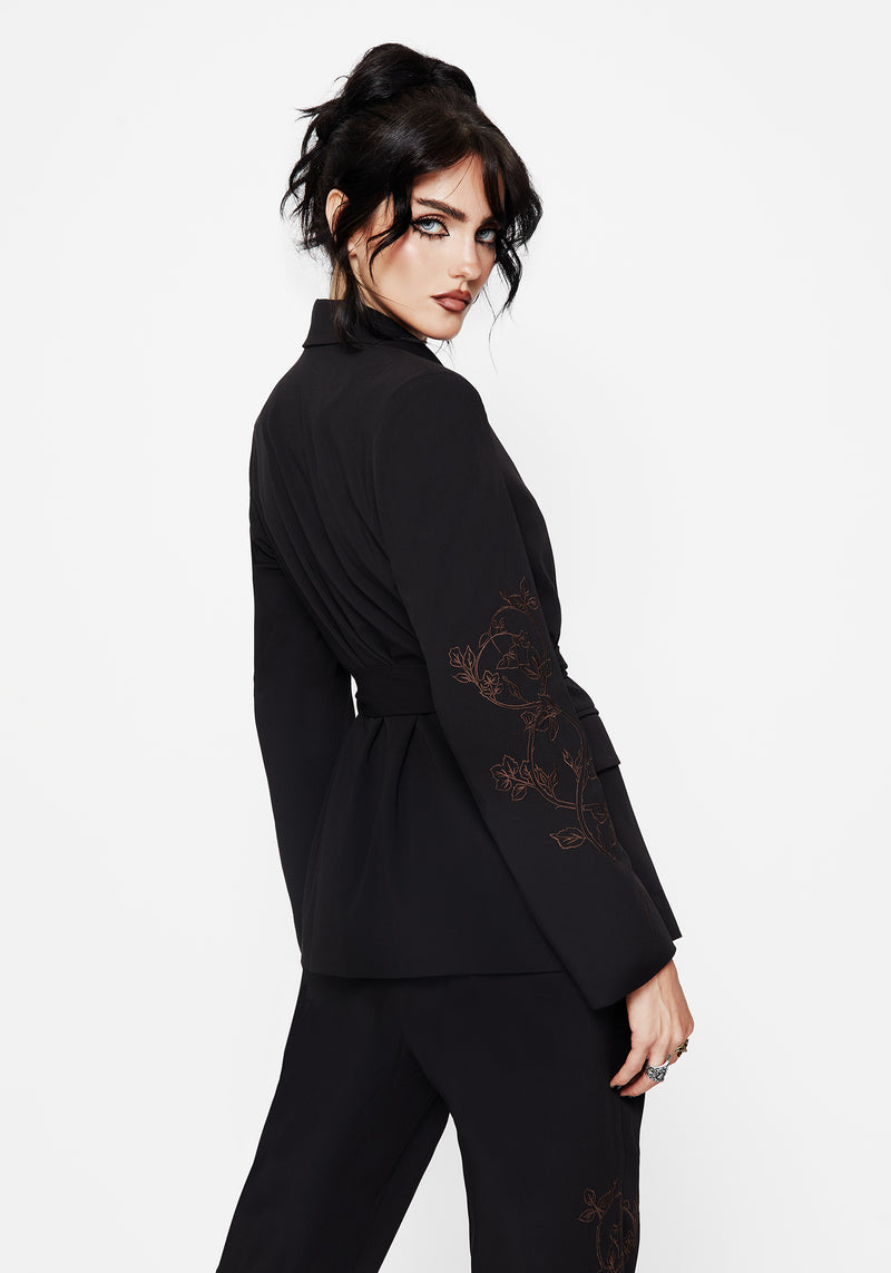 Renita Embroidered Belted Blazer