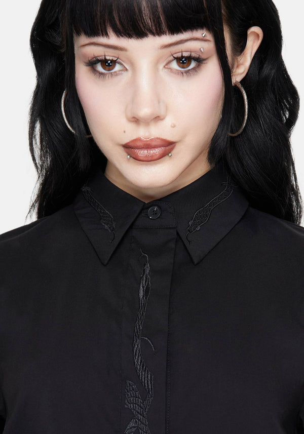 Shadowbane Long Sleeve Button Up Snake Detail Shirt