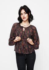 Isola Sheer Paisley Tie Front Blouse