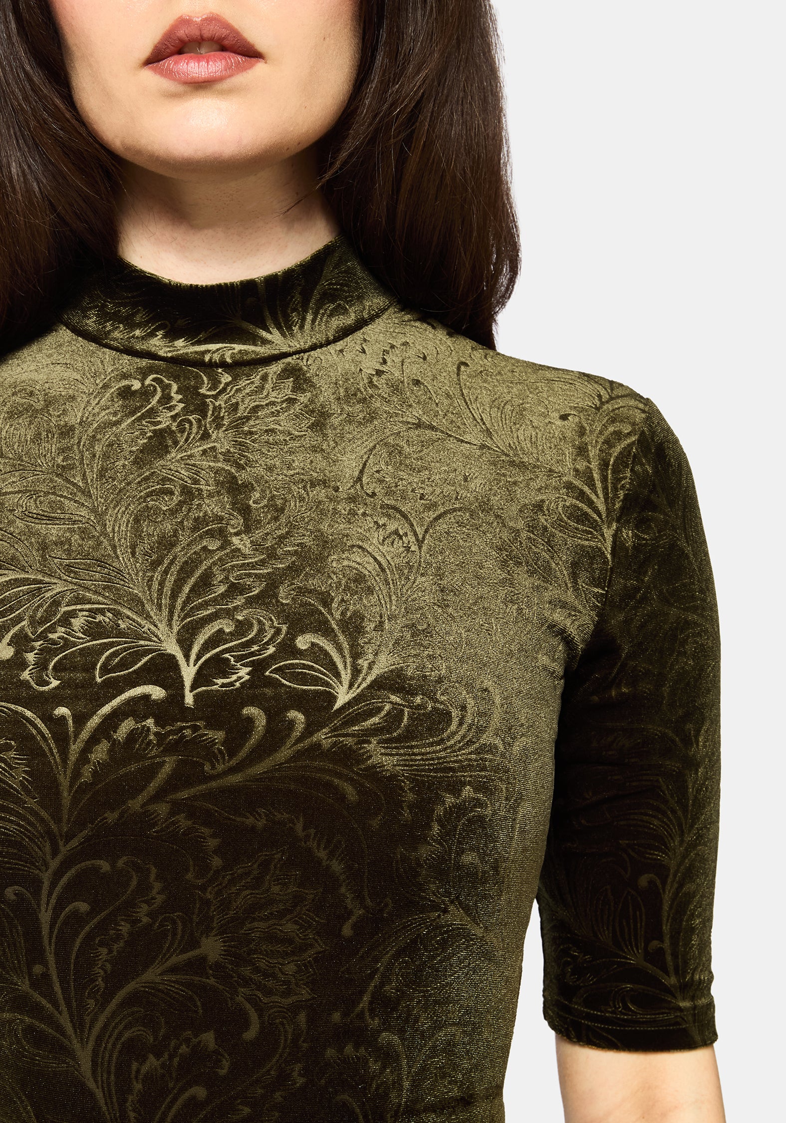 Thornshade High Neck Velour Bodysuit