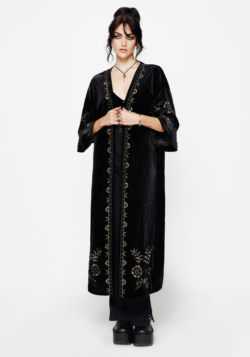 Kobra Velvet Snake Embroidered Longline Kimono