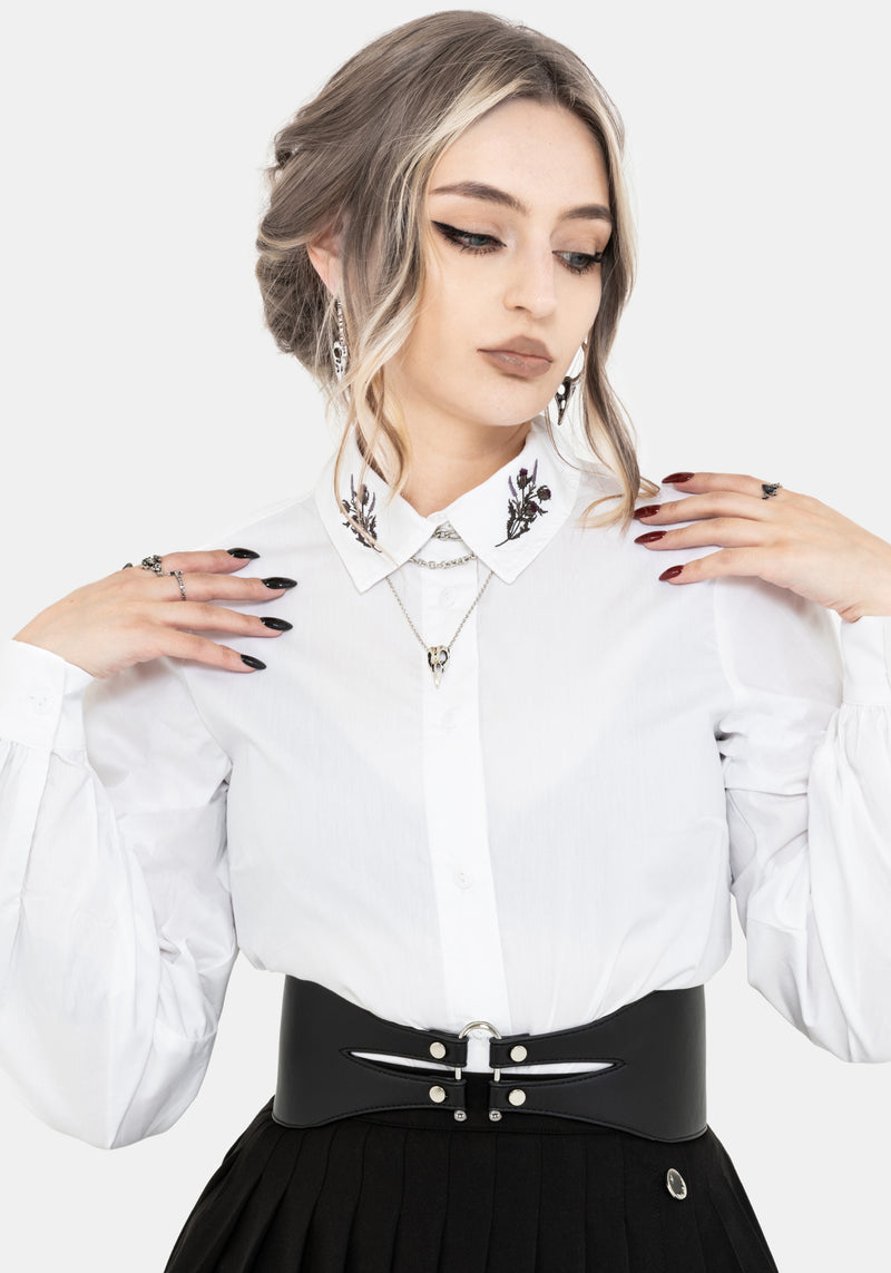 Despair Cotton Thistle Embroidered Button Up Shirt