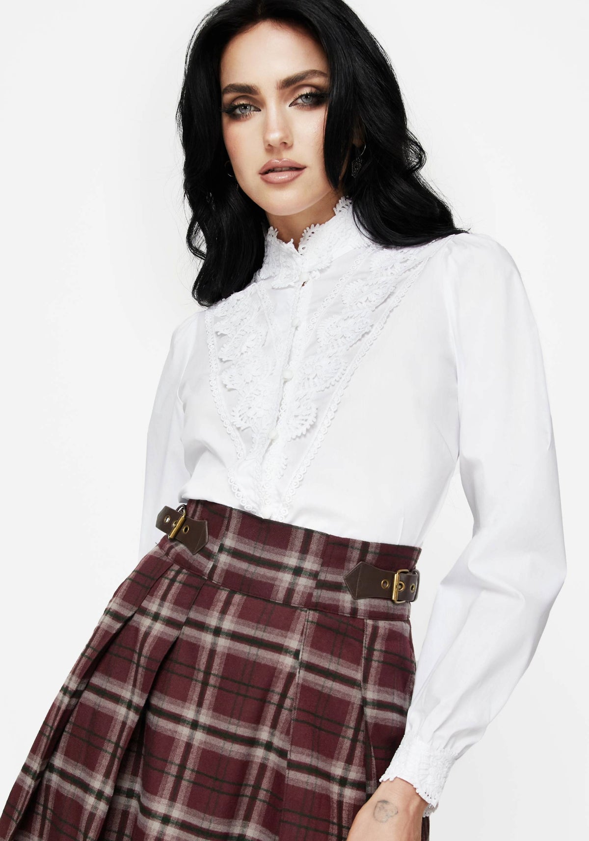 Morgaine Lace Detail Button Up Shirt - White