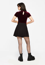 Cameo Floral Flocked Mesh Velour High Neck Top - Red