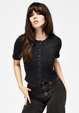 Faye Cotton-Blend Floral Embroidered Waffle Button Up Top