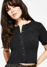 Faye Cotton-Blend Floral Embroidered Waffle Button Up Top