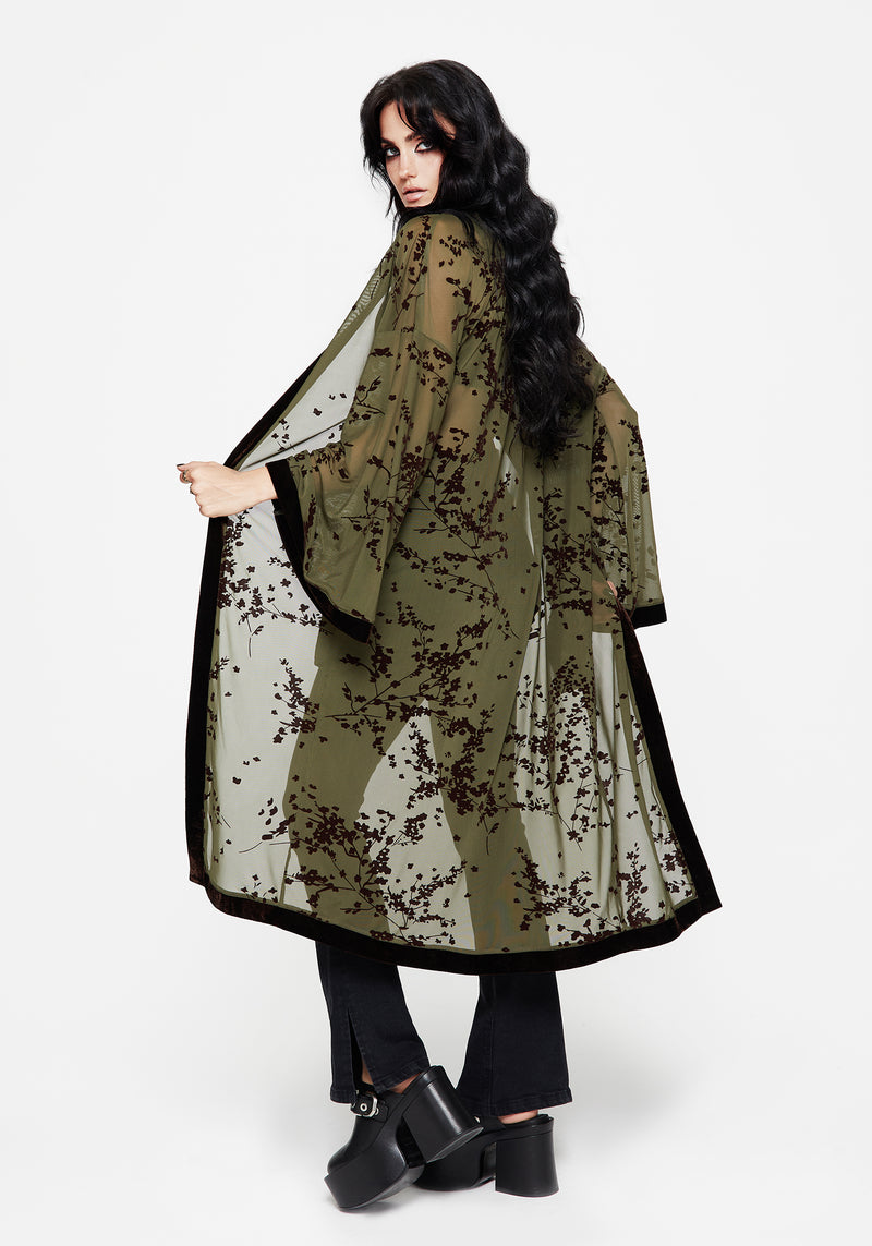 Jael Flocked Longline Mesh Kimono