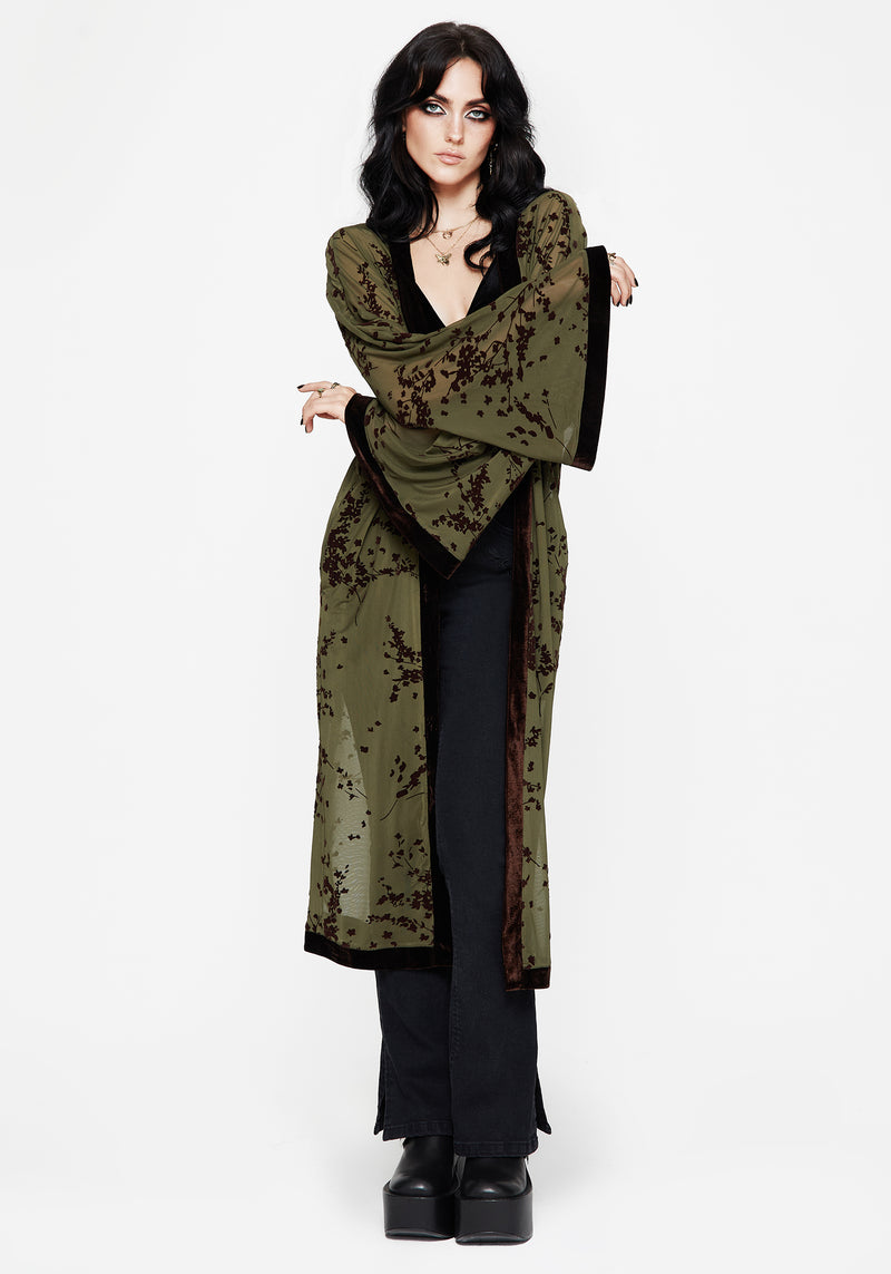 Jael Flocked Longline Mesh Kimono