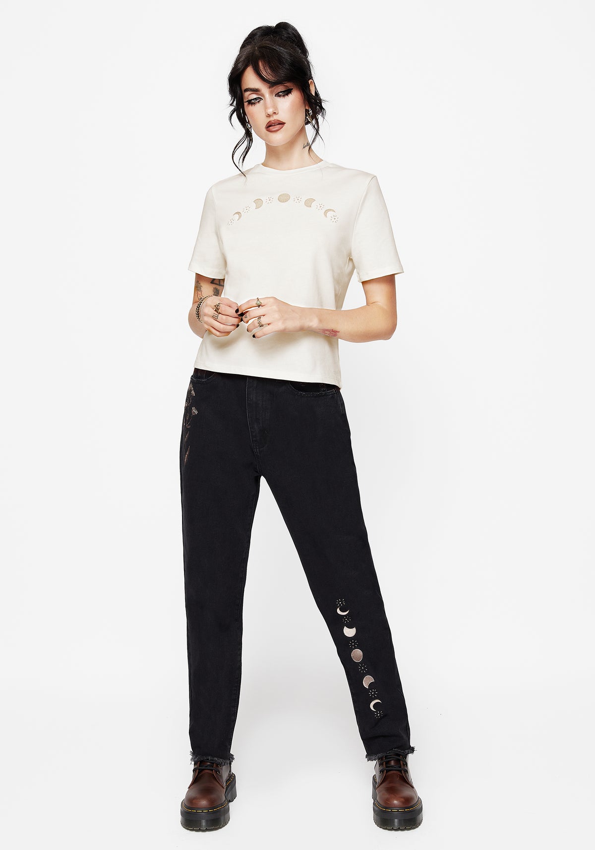 Griffinfly Cotton Embroidered Jersey Cropped T-Shirt