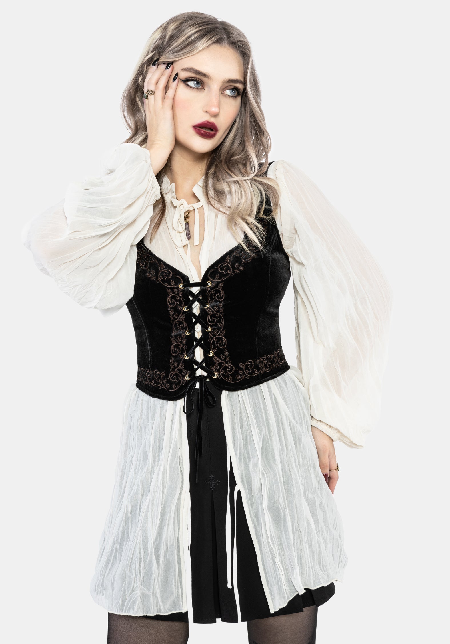 Gildra Tie Front Velour Waistcoat Corset