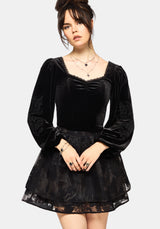 Nelle Velour Embroidered Puff Sleeve Corset Top
