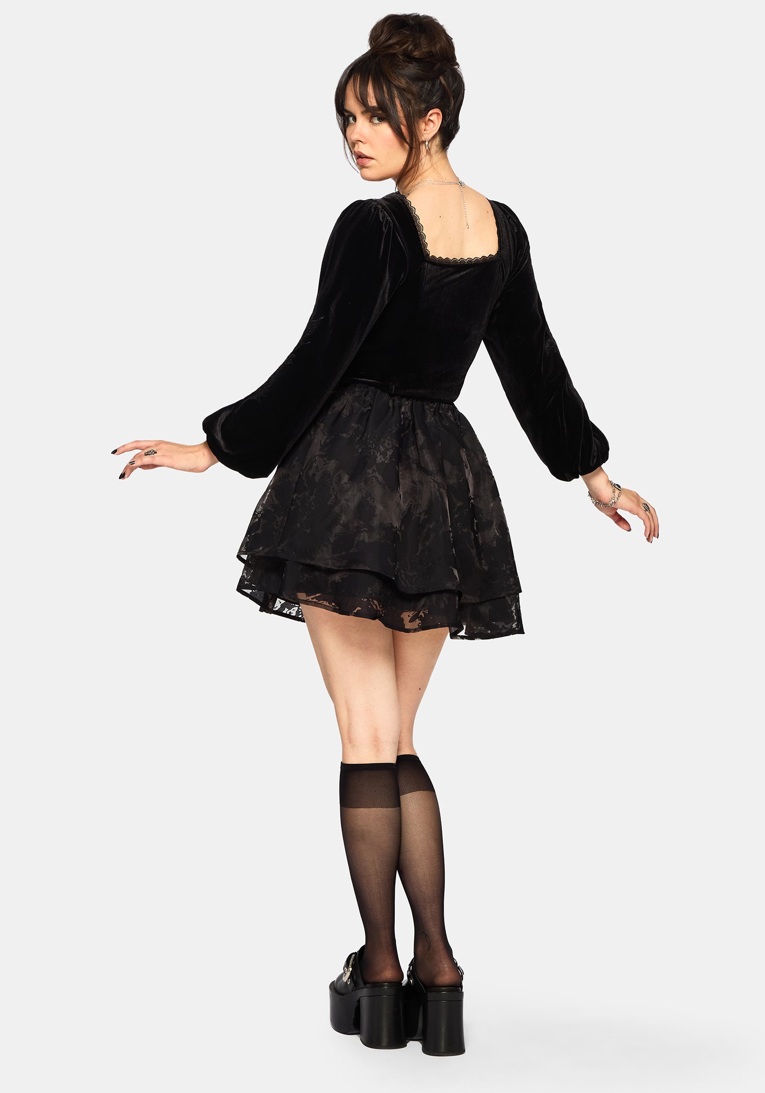 Nelle Velour Embroidered Puff Sleeve Corset Top