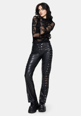 Paleo Flocked Mesh Skeletal Snake Long Sleeve Ruched Top