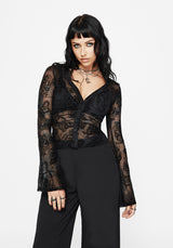 Hexborn Baba Yaga Flocked Button Down Mesh Top