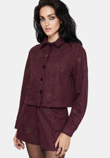 Rosia Celestial Print Suede Cropped Shacket