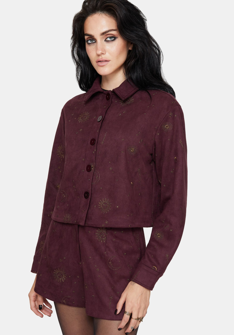 Rosia Celestial Print Suede Cropped Shacket