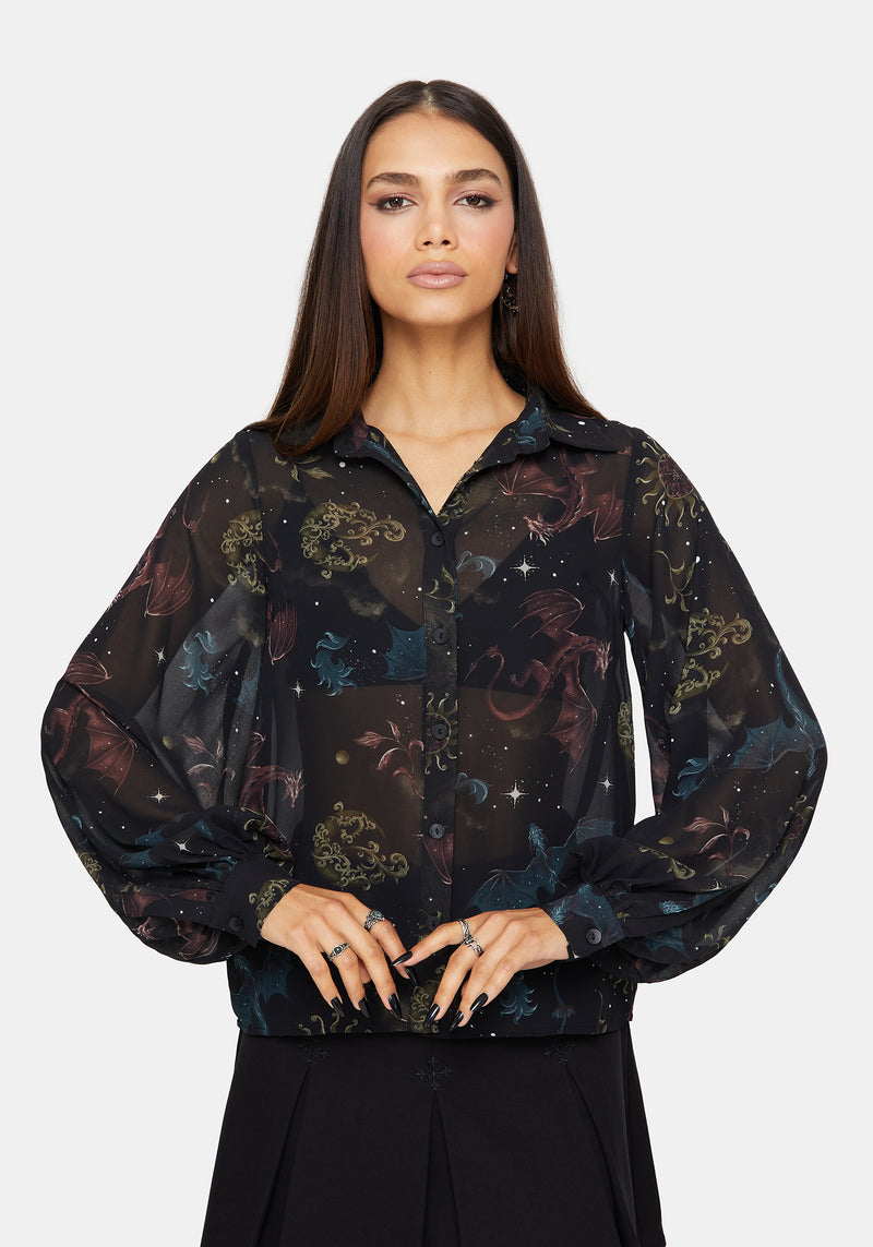 Phoenix Dragon Chiffon Blouse