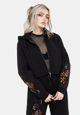 Foxglove Embroidered Zip Up Cropped Hoodie