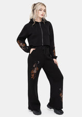 Foxglove Embroidered Zip Up Cropped Hoodie