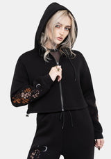 Foxglove Embroidered Zip Up Cropped Hoodie