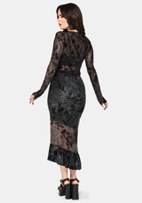 Monroe Flocked Long Sleeved Mesh Wrap Over Top