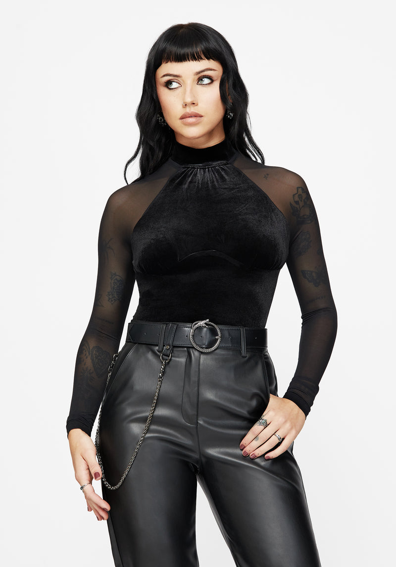 Vespera Velvet Mesh Long Sleeved Top