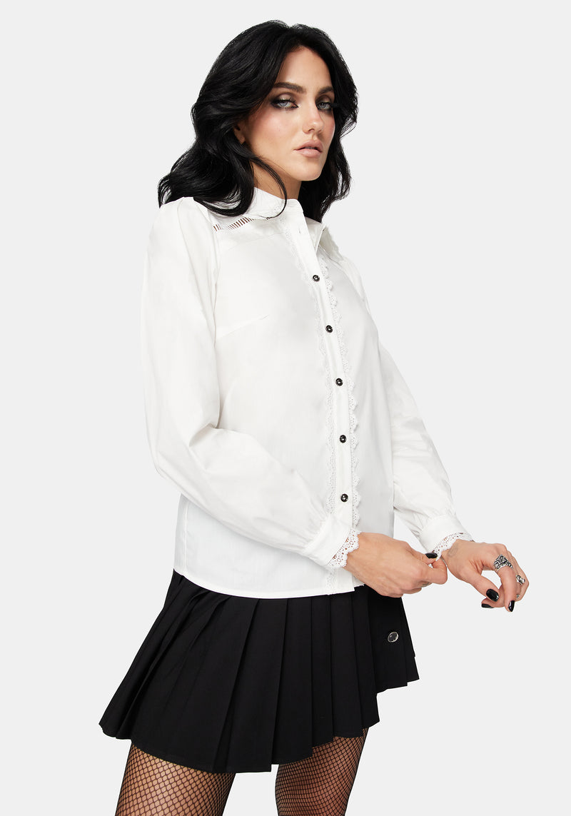 Belle Pleated Lace White Shirt