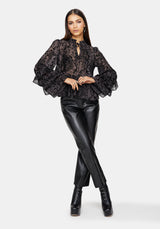 Blackwater Debossed Faux Leather Straight Leg Cropped Trousers