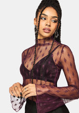 Essendi Long Sleeve Mesh Top - Burgundy