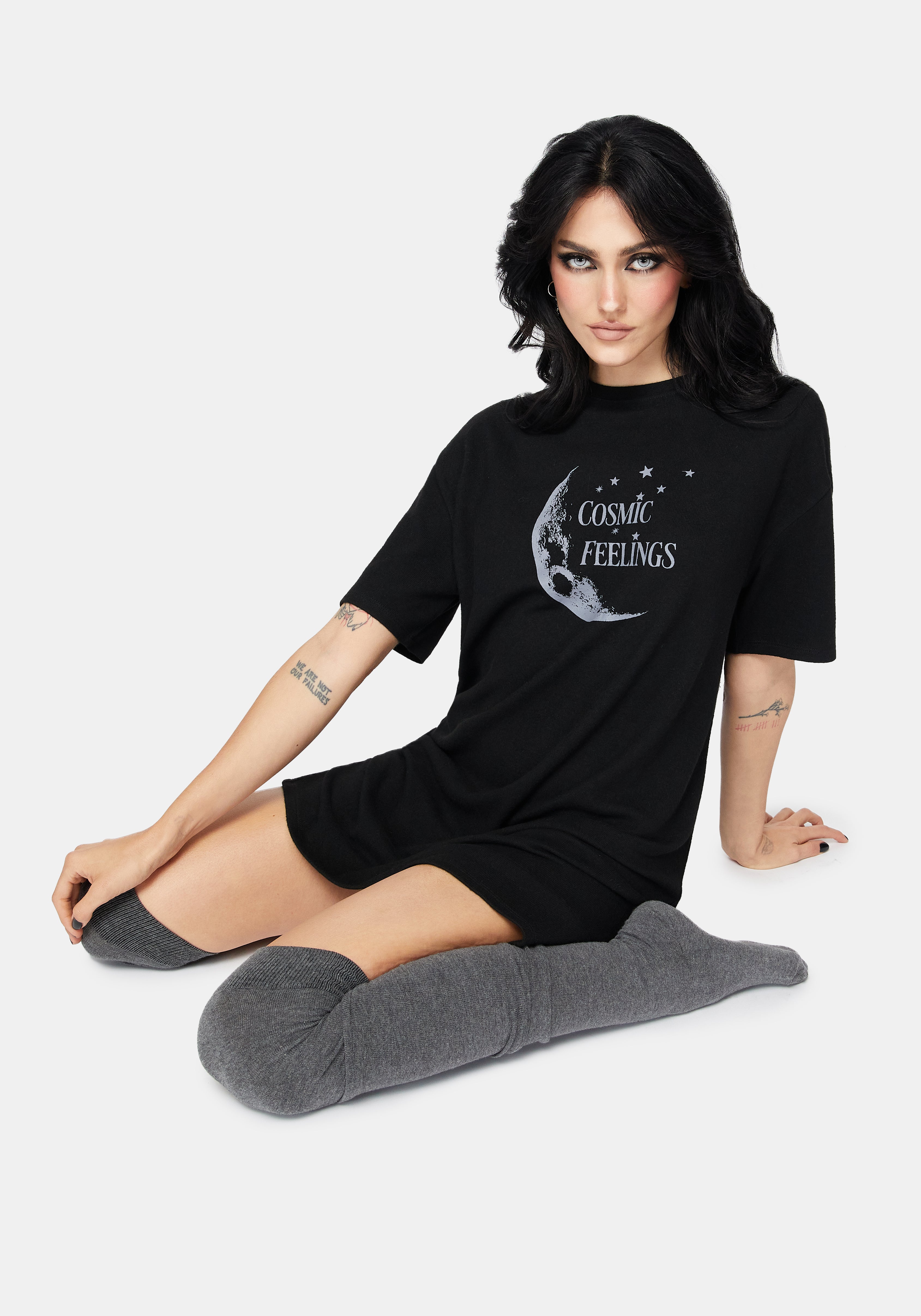 Cosmic Moon Graphic Print Mini Pyjama Tee Dress – Disturbia