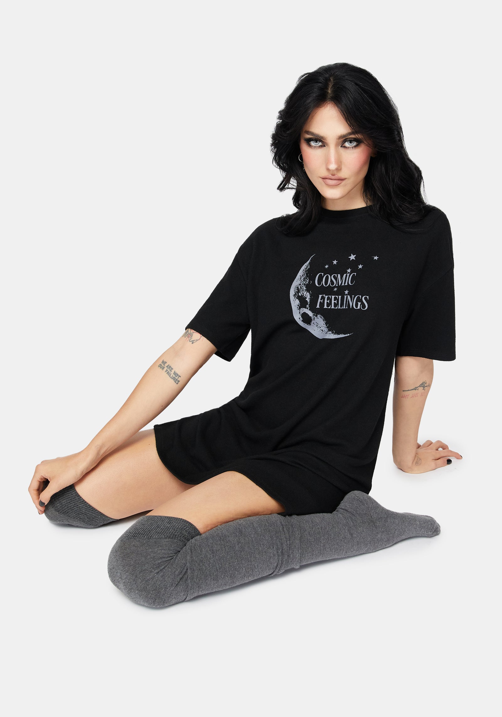 ØMI NFINITY MOON Replica LS Tee Cosmic Moon Graphic Print Mini Pyjama Tee Dress – Disturbia