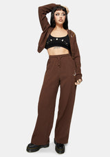 Abellona Waffle Embroidered Cropped Zip Up Hoodie