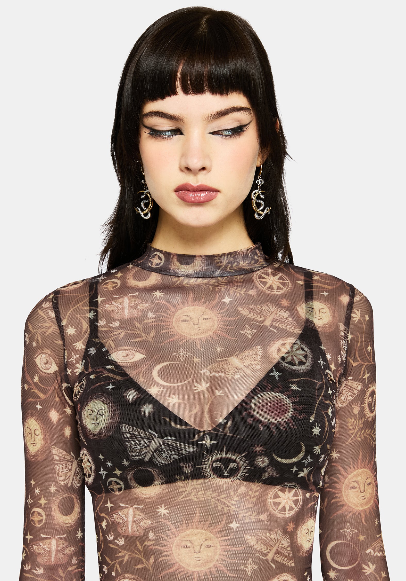 Rhea Long Sleeve Printed Mesh Top