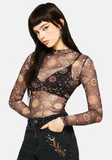 Rhea Long Sleeve Printed Mesh Top