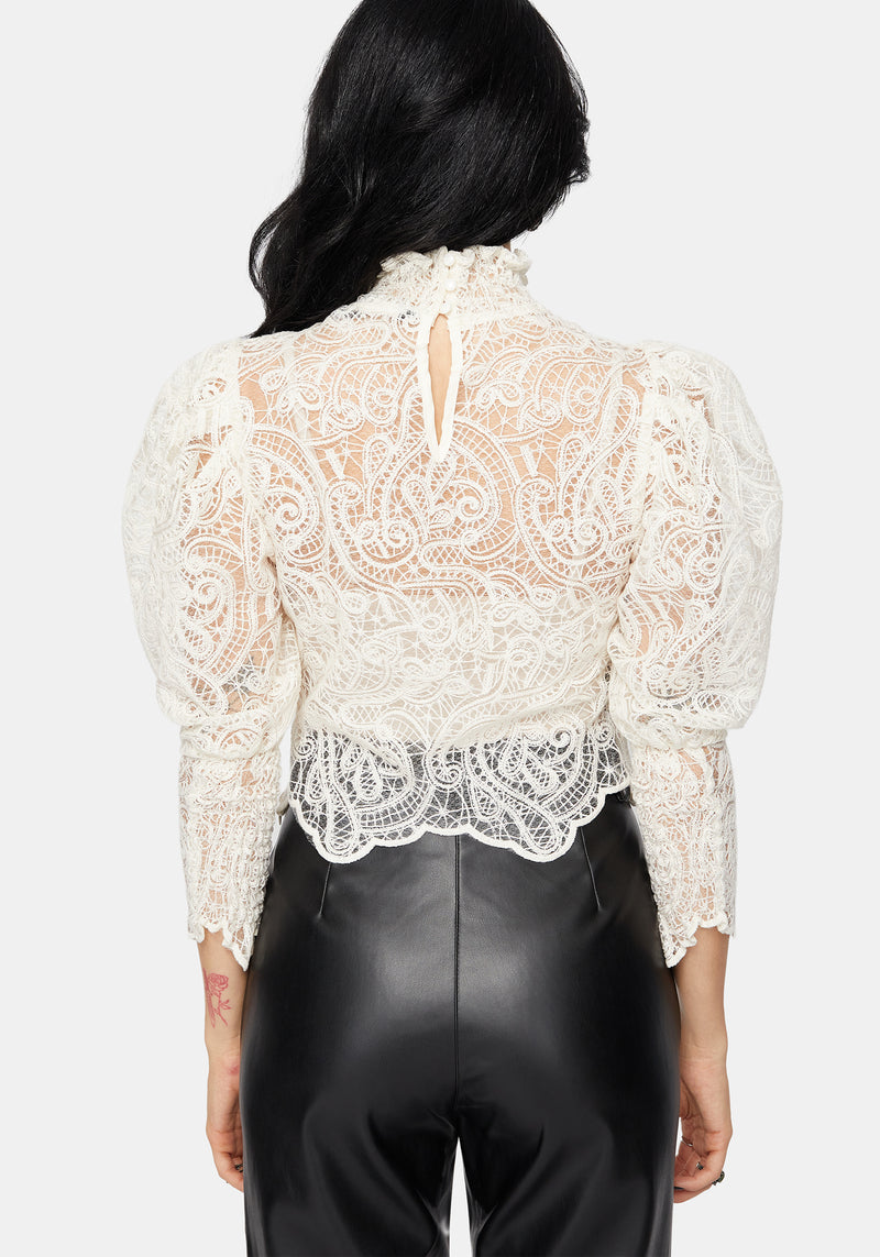Lyra Lace Ruched High Neck Blouse