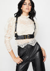 Lyra Lace Ruched High Neck Blouse