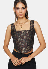 Rena Snake Jacquard Corset Top - Brown